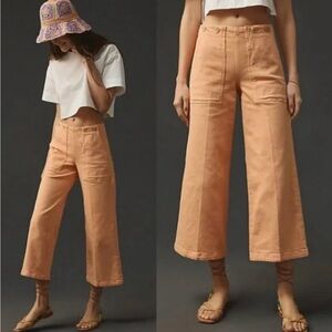 PILCRO The Kit Cropped High-Rise Wide Leg Jeans PEACH Orange Size 29